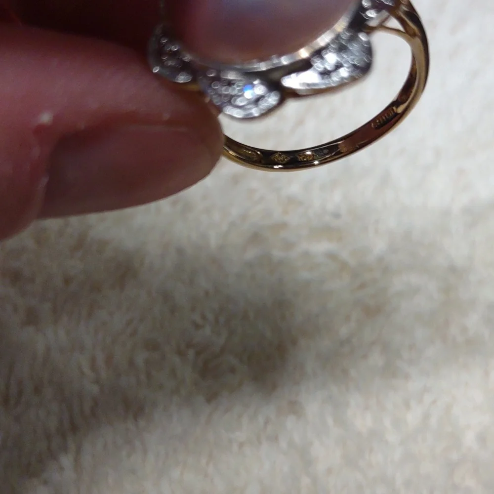 Pink Mabe Pearl Ring White Gold Accents, Pinpoint Diamonds, 14kt Yellow Gold